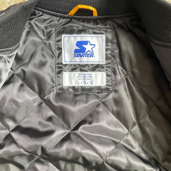 Starter Bomber Jacket Mens Large Satin Coat Pittsburgh Embroidered Black - Picture 8 of 8